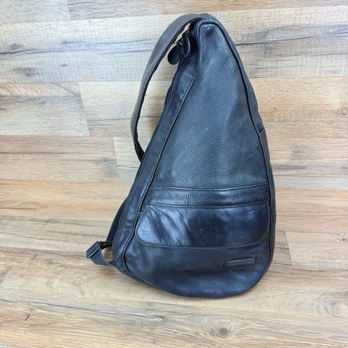 L.L. Bean Traveller AmeriBag Sling Backpack Black Leather Healthy Back VTG