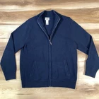 LL Bean Full Zip Sweater Mens L Navy Blue Cotton Mock Neck Cardigan Casual