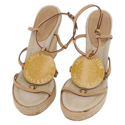 LOUIS VUITTON Cruise Line Espadrille Sandals Raffia Beige LV Auth ti3630