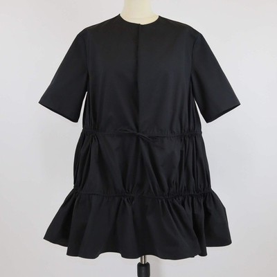 Alaia schwarz Baumwolle Dreiviertelärmel gerafft Kordelzug Taille Popeline Kleid