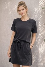 Monrow Womens T-shirt Dress Sz Small Gray Drawstring Athleisure Minimalist