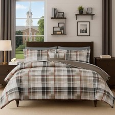 MaiR ve Plaid Comforter Sets Classic Farmhouse Bedding Set Bed in A Queen Khaki