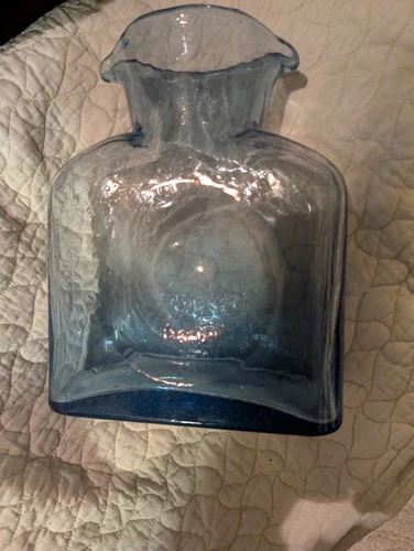 Vintage blenko blue water bottle, tiny bubbles in the glass, beautiful