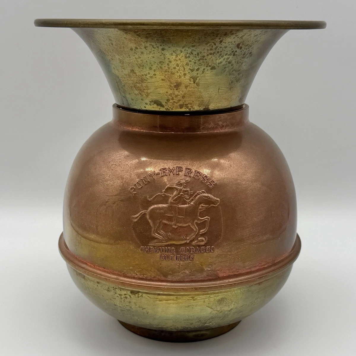 pony express chewing tobacco spittoon Vintage Brass Spittoon, 10" Tall, Embossed Cut Plug Advertisement, Tobacciana Pony Express Other Tobacciana for