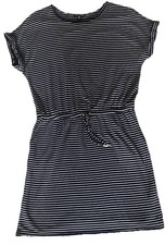 Hilary Radley Jersey Drawstring Dress Navy White Stripe Beach Nautical Sz Small