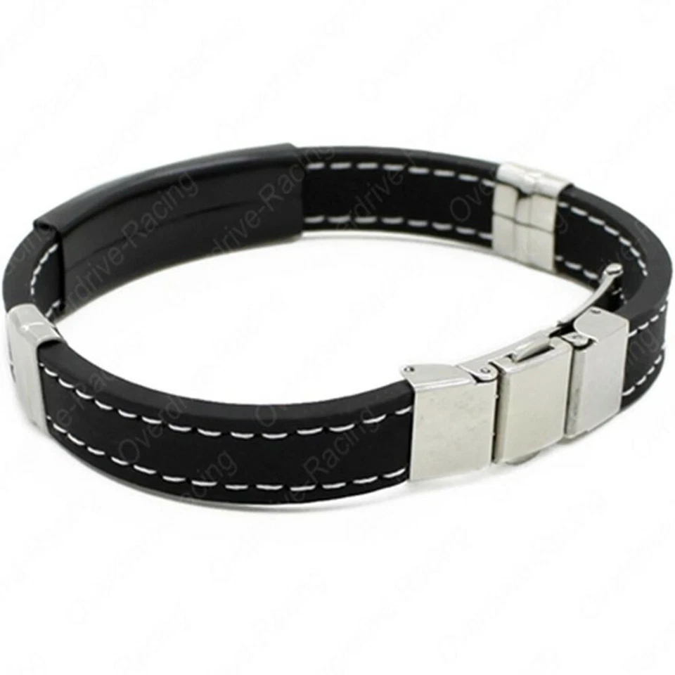 Kautschuk Herrenarmband Edelstahl Armband Herren Männer Armkette Biker schwarz - Bild 3 von 4