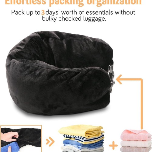 Stuffable Travel Pillow For Extra Luggage Velvet Travel Neck Pillow Storage Bag