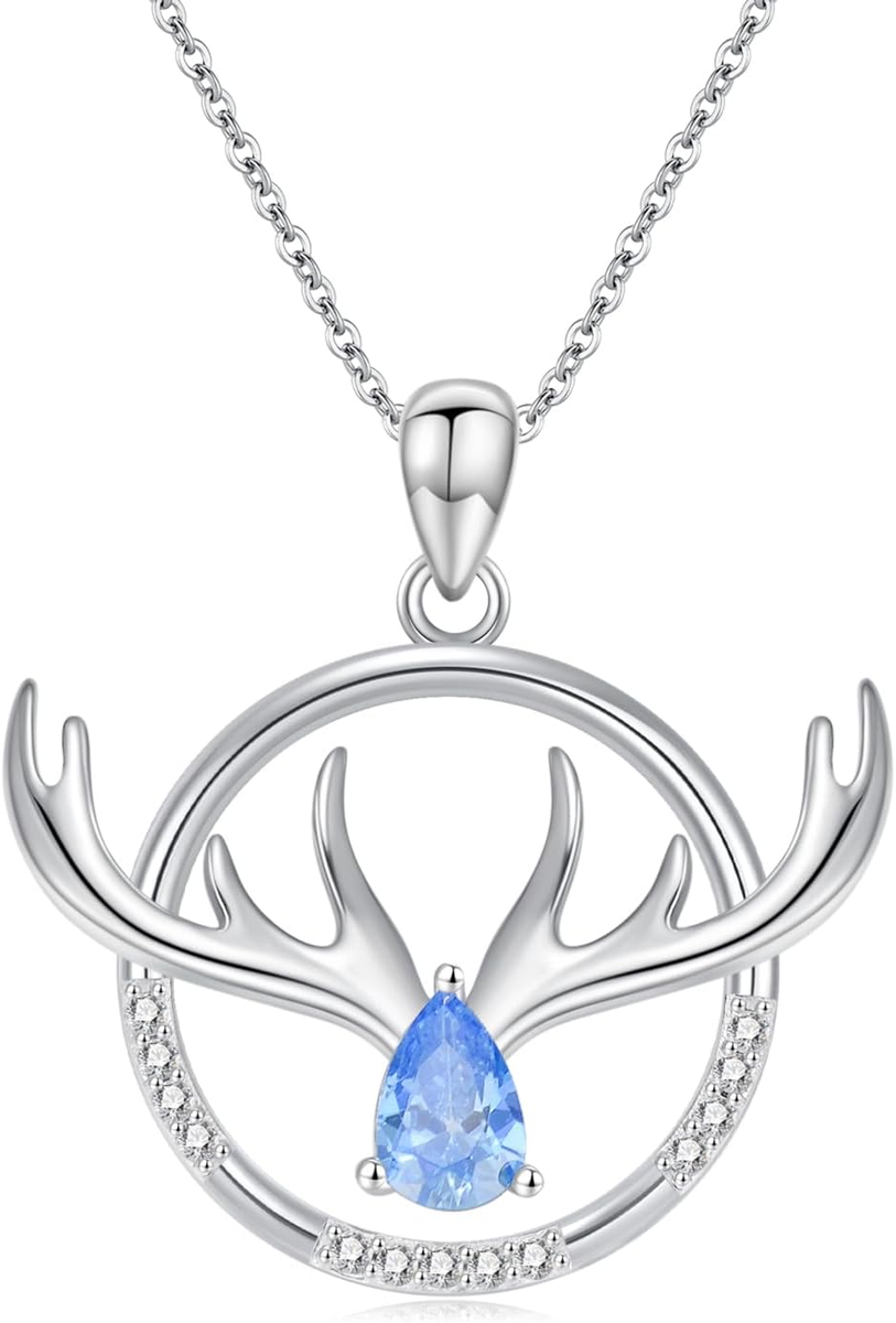 Antler Necklace 925 Sterling Silver Birthstone Pendant Jewerly