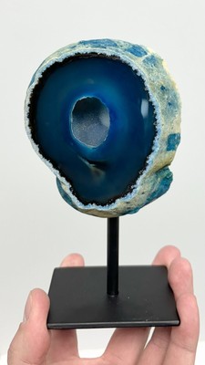 Blue Agate Geode On Metal Stand Perfect Pattern Brazil Geode Druzy Pocket Quartz