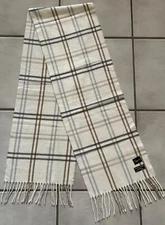 CEJON Plaid Scarf Very Soft Made in Italy Ivory Brown 67”x11”