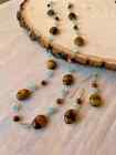 Handmade Blue Swarovski Crystal and Tigers Eye Jewelry Set Necklace, Earrings