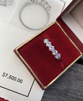 Valuation $7500 Vintage Natural Diamond Ring 5 Brilliant Cut 18ct White Gold
