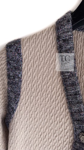 CHANEL 15A Beige Gray Matelasse Quilt Silk Cashmere Mohair Knit Cardigan 34 US2 - Picture 6 of 24