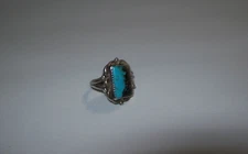 Vintage Navajo Turquoise Sterling Silver Ring, Signed DFY, Sz 6.5