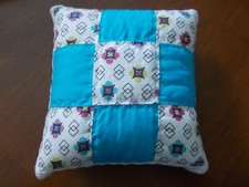 Vintage 1950 Quilted Pillow Machine Pieced Nine Square Quilt Block Muslin Back