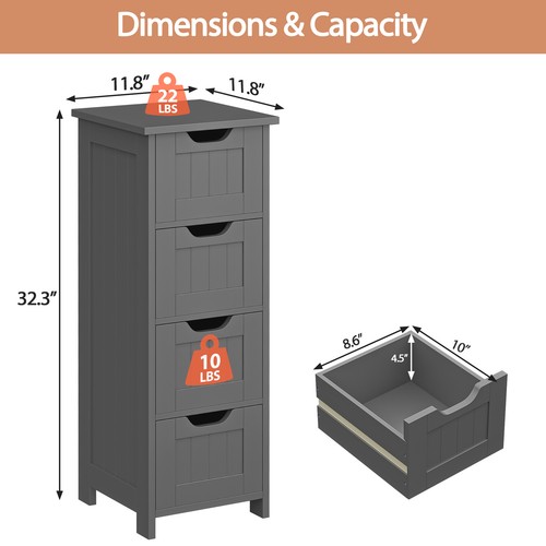 Waterproof Bathroom Cabinets Gray Bathroom Storage Shelf Organizer 4 Drawers - Bild 2 von 24