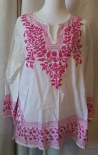 Gretchen Scott Designs Woman's L/S  pullover top/Tunic - M Embroidered