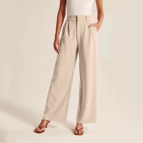 Womens Business Pants Wide Leg High Waisted Capris Straight Long Work Trousers - Picture 19 of 60