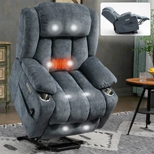Chenille Power Lift Recliner Chair 8-Point Vibration Massage and Lumbar Heating
