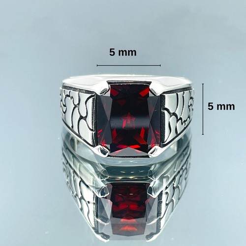 Men's Simulated Ruby Red 925 Sterling Silver Ring Handmade Minimalist Gift Ring - Picture 5 of 9