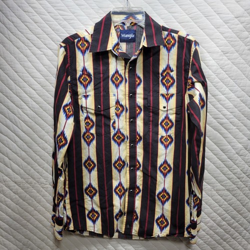 Vintage Wrangler Western Shirt Aztec Southwestern Black Pearl Snap Small RARE