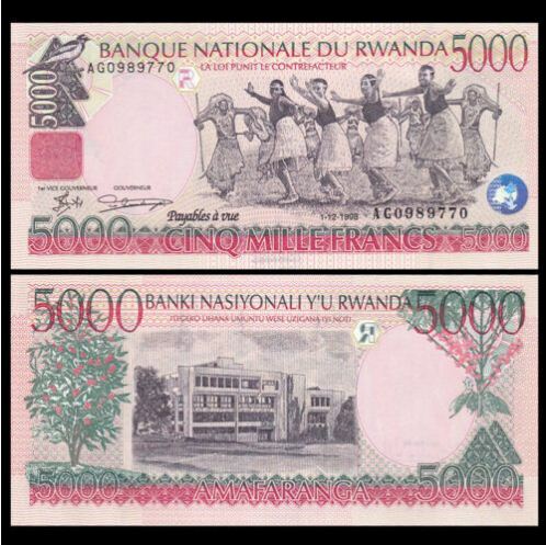 Rwanda 5000 Francs 1.12.1998 (UNC) 全新 卢旺达 5000法郎 纸币 1998年 SOLD - Picture 1 of 1