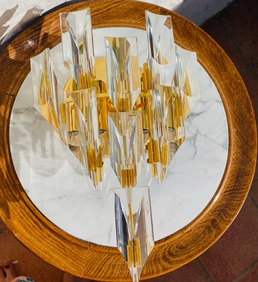 Aplique de pared vintage de mediados de siglo de 7 x 10", geométrico, vidrio, latón dorado, Murano Foto 2 de 4