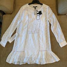 BCBG MAXAZRIA Dress Size Small Rosaline Pleated Bodice White Shift W/ Slip New