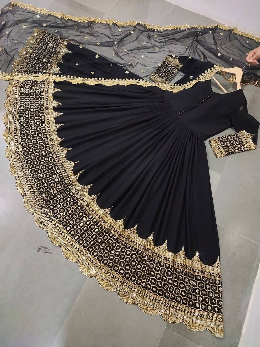 New Presenting Black Faux Georgette Gown With Net Dupatta For Pakistani Wear | eBay New Presenting Black Faux Georgette Gown With Net Dupatta For Pakistani Wear | eBay