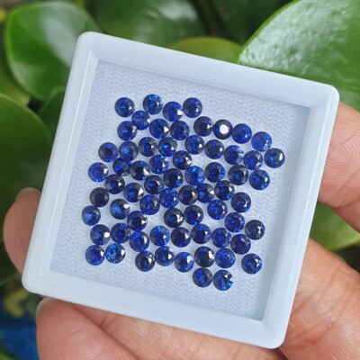 Round Diamond Cut 3.1mm. Top Royal Blue Diffusion Sapphire Ceylon 7Pcs 1CT