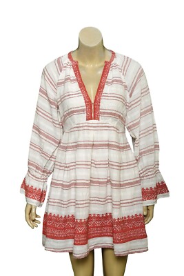 joie embroidered dress Joie Striped Embroidered Mini Dress M 8 Woman's Split Neck Long Sleeve NEW  39217