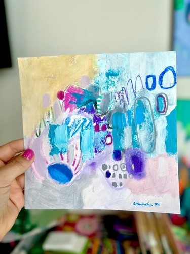 Emilia Bachelier Contemporary Abstract Painting 8x8” Original on Paper - 第 4/6 張圖片