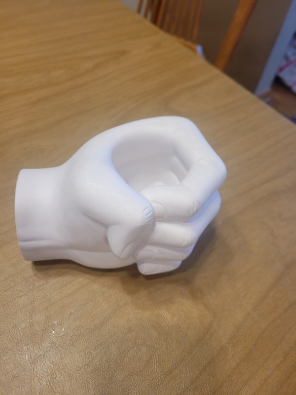 Vintage White Ceramic Hand Shaped Fist BUMP Candle/Pencil/Pen Holder