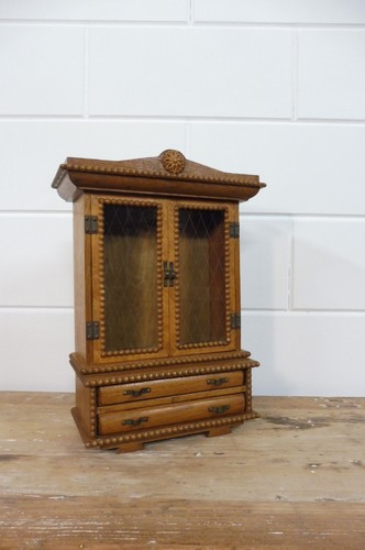 Beautiful Old Vintage Wall Cabinet Jewelry Box Medicine Cabinet oak wood 1960s - Picture 14 of 14