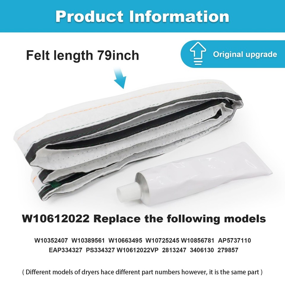 Improved W10612022 Dryer Rear Drum Felt Seal with Whirlpool, Crosley