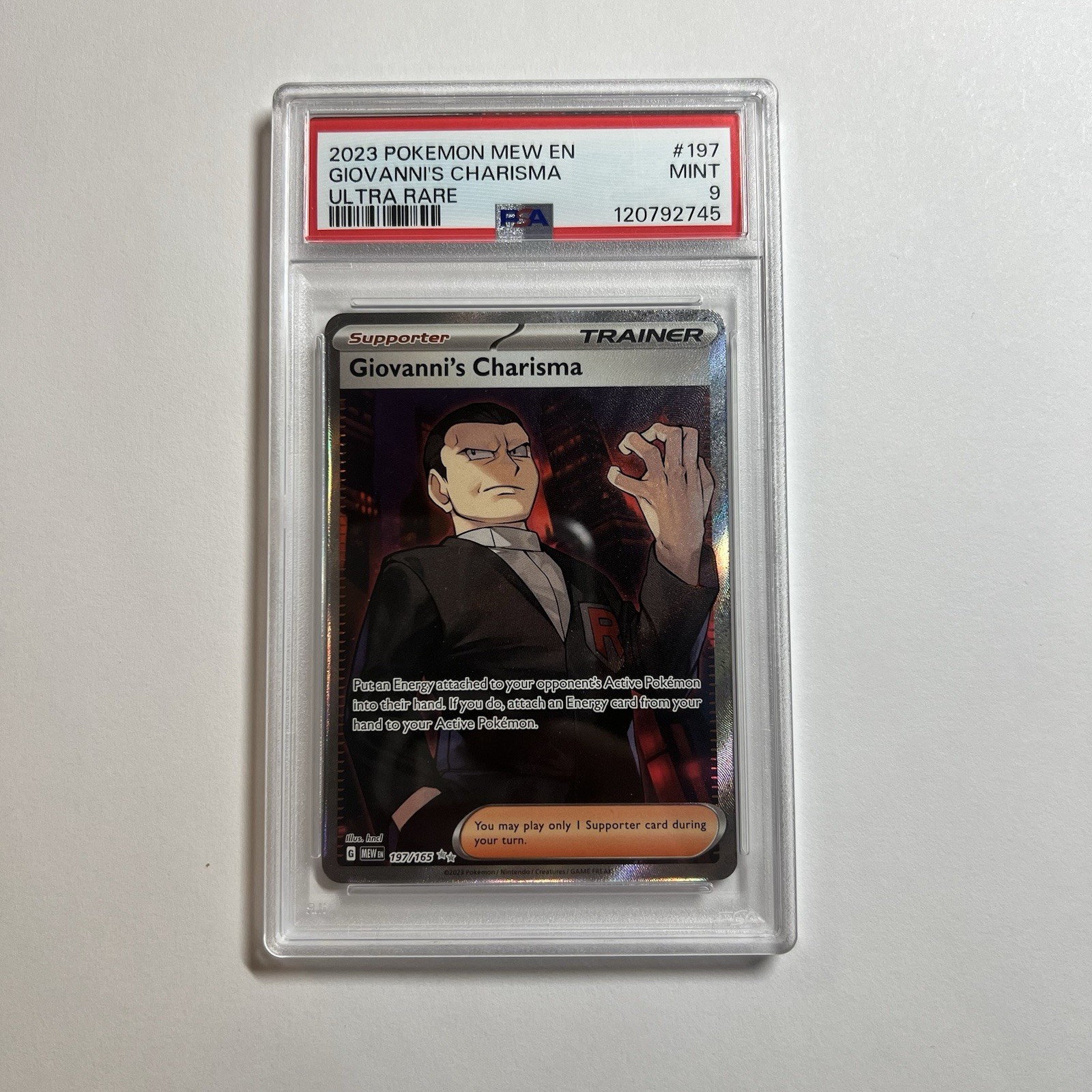 Pokemon 151 Ultra Rare Giovanni's Charisma #197 PSA 9