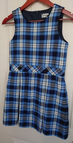 LANDS' END School Uniform Girls Clear Blue Plaid Jumper Size 10