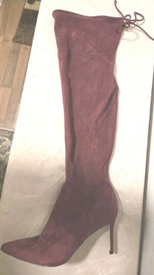 Raspberry Fuscia Faux Suede Stretch Knee High Stiletto Boots Shoedazzle 8.5