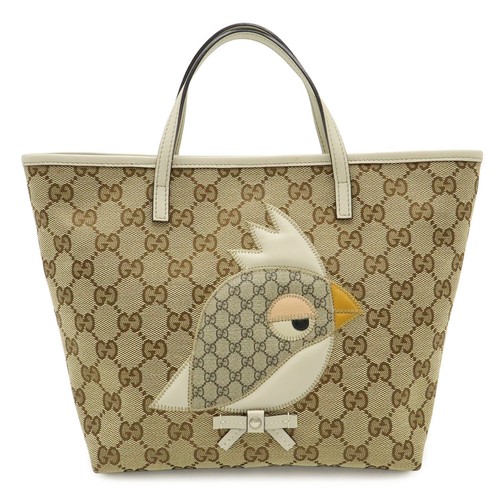GUCCI GG Canvas Children s ZOO Series Papagallo Parrot Bird Tote Bag Handbag Kha