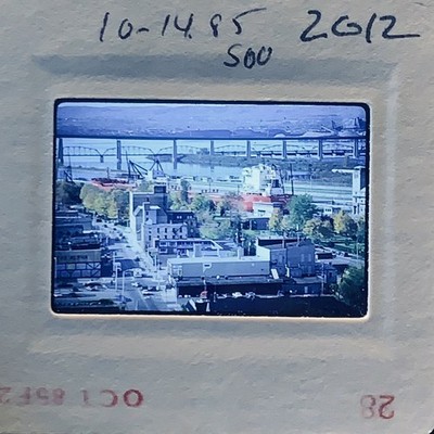 1985 Sault Ste Marie Michigan Cityscape Bridges Aerial 35mm Color Slide SOO MI
