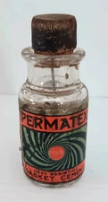 Vintage Permatex Gasket Cement Glass Bottle with Wood Cork Stopper Brush