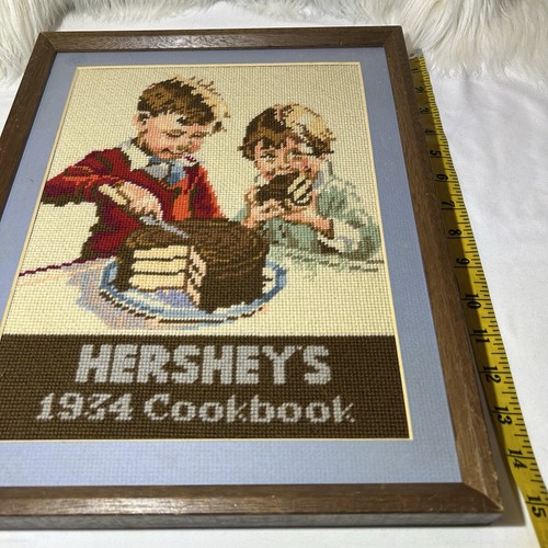 Vintage Framed Sunset Needlepoint 1934 Hersheys Cookbook Design All Done! - Picture 2 of 6
