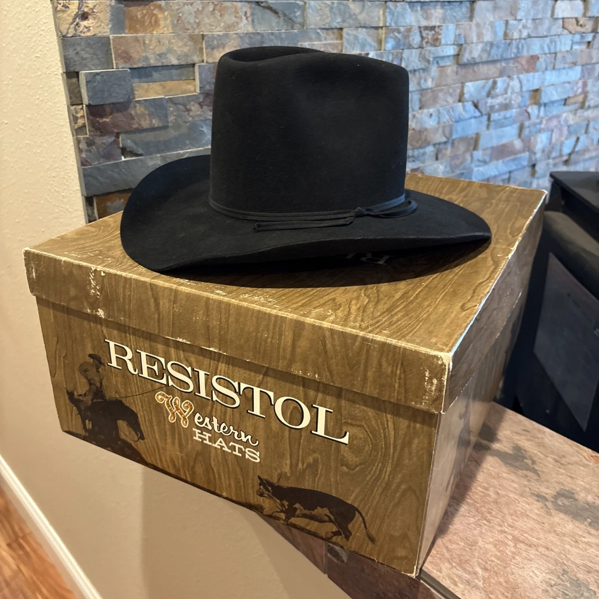 Chapeau Cowboy Resistol 6X Feutre Noir - Taille 6 7/8 - Authentique USA