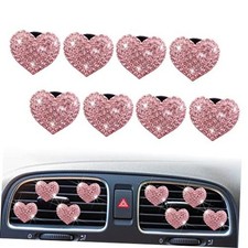 8-Pc Bling Heart Air Vent Clips, Crystal Heart Air Fresheners Vent Clip Pink