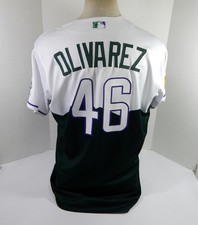 2022 Colorado Rockies Helcris Olivarez #46 Game Issued White Jersey City Con 5
