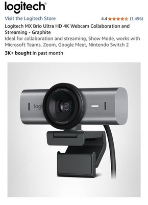Logitech MX Brio Ultra HD 4K Webcam Collaboration and Streaming - Graphite