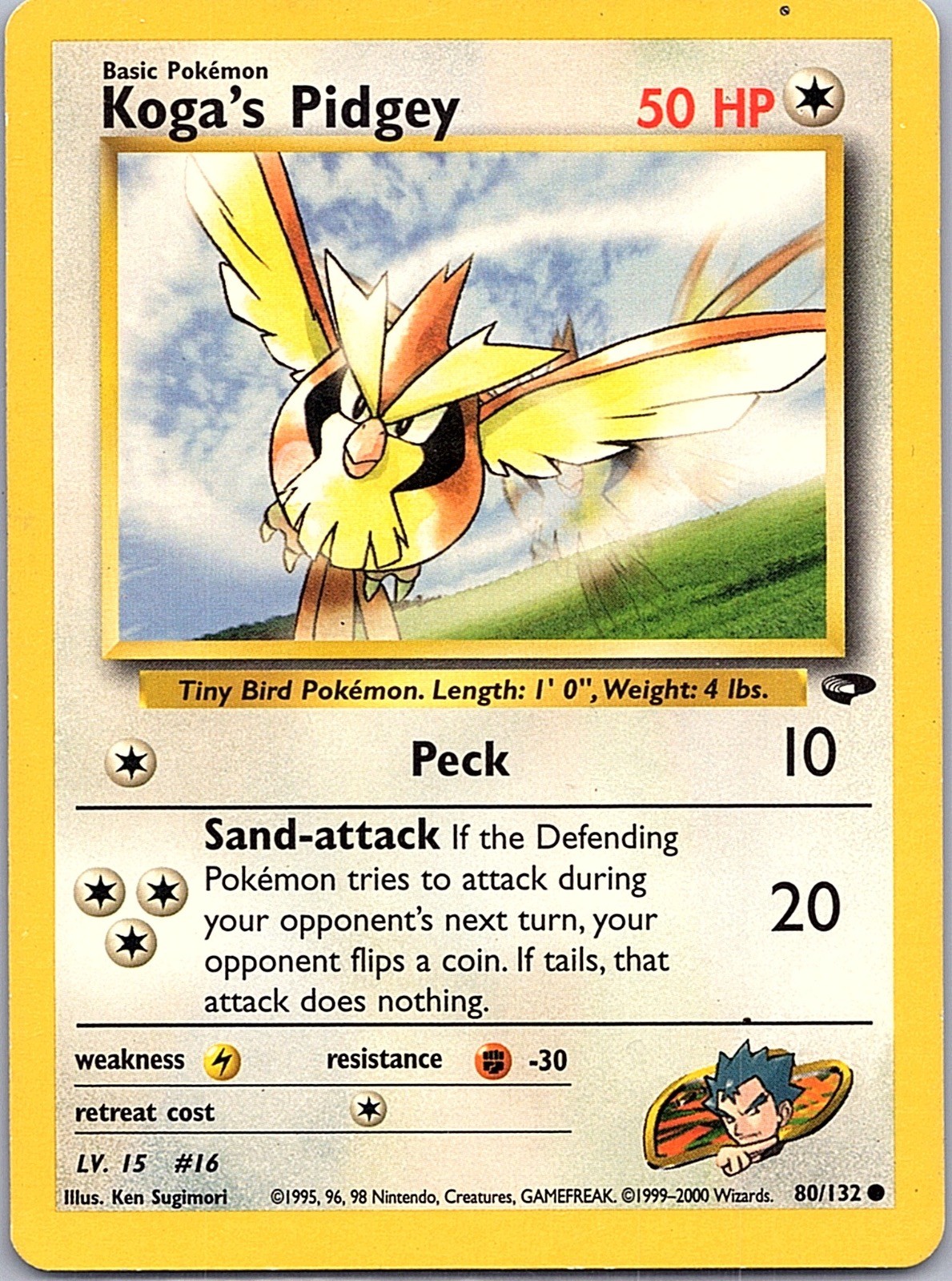 Koga's Pidgey 80/132 Common Gym Challenge Pokemon Unlimited Damaged