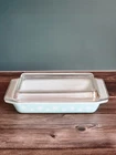 VTG JAJ Pyrex Gaiety Duck Egg Blue Snowflake Shallow Oblong 548 Spacesaver w Lid