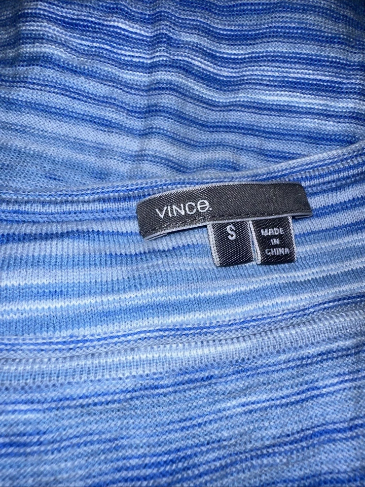 Camiseta Vince Manga Larga Tejida Cuello Barco Ombré Rayas Azul Talla Pequeña Foto 4 de 4