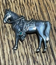 Vintage Maisel’s Horse Brooch Sterling Silver  with Turquoise Stone